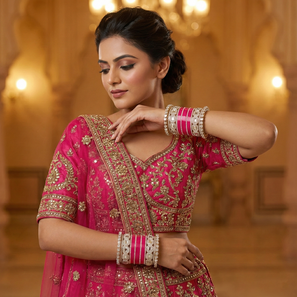 AYSIMA Rani Pink Bridal Bangles & Pachari Kadas | Ishani - 40 pieces