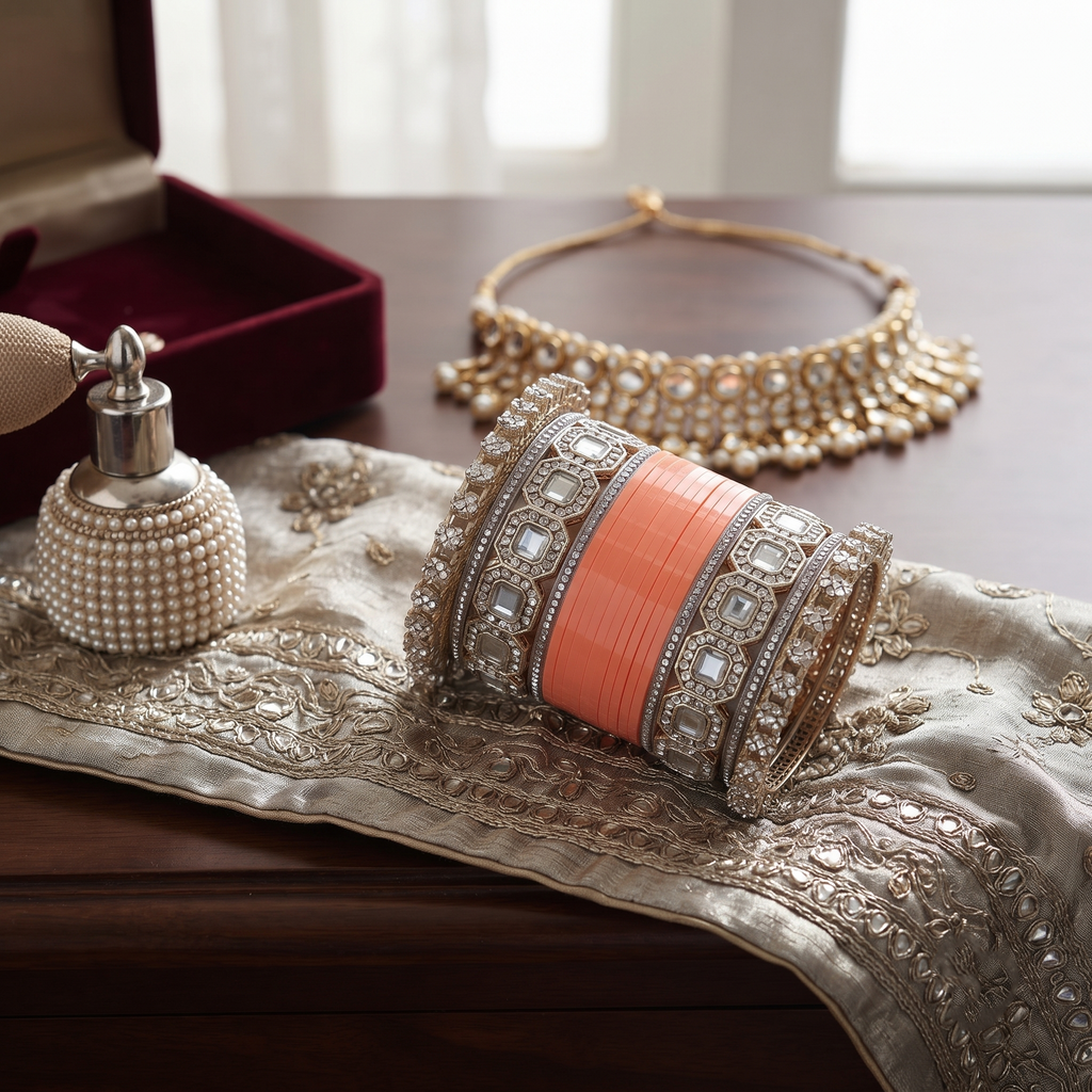 AYSIMA Peach Bridal Bangles & Pachari Kadas – Anvika - 36 pieces