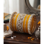 AYSIMA Surabhi – Yellow Haldi Bangle Set with Gold-Tone Floral Kadas - 42 pieces