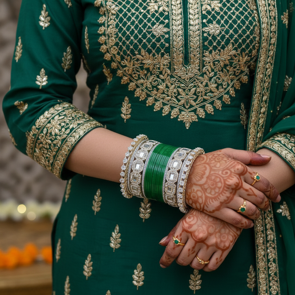 AYSIMA Green Bridal Bangles & Geometric Kadas – Vrinda - 36 pieces