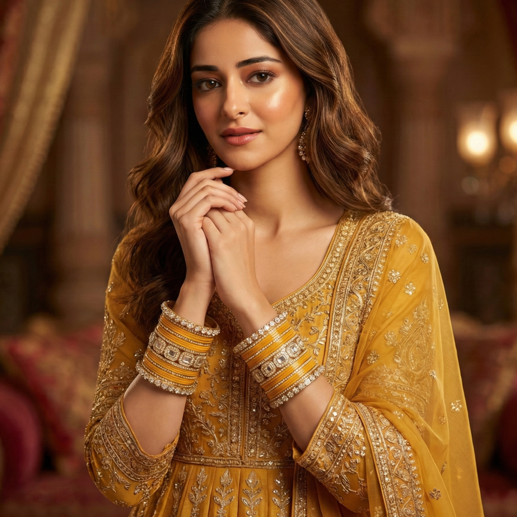 AYSIMA Haldi Royale – Mustard Gold 42-Piece Bridal Bangle Set with Statement Kada