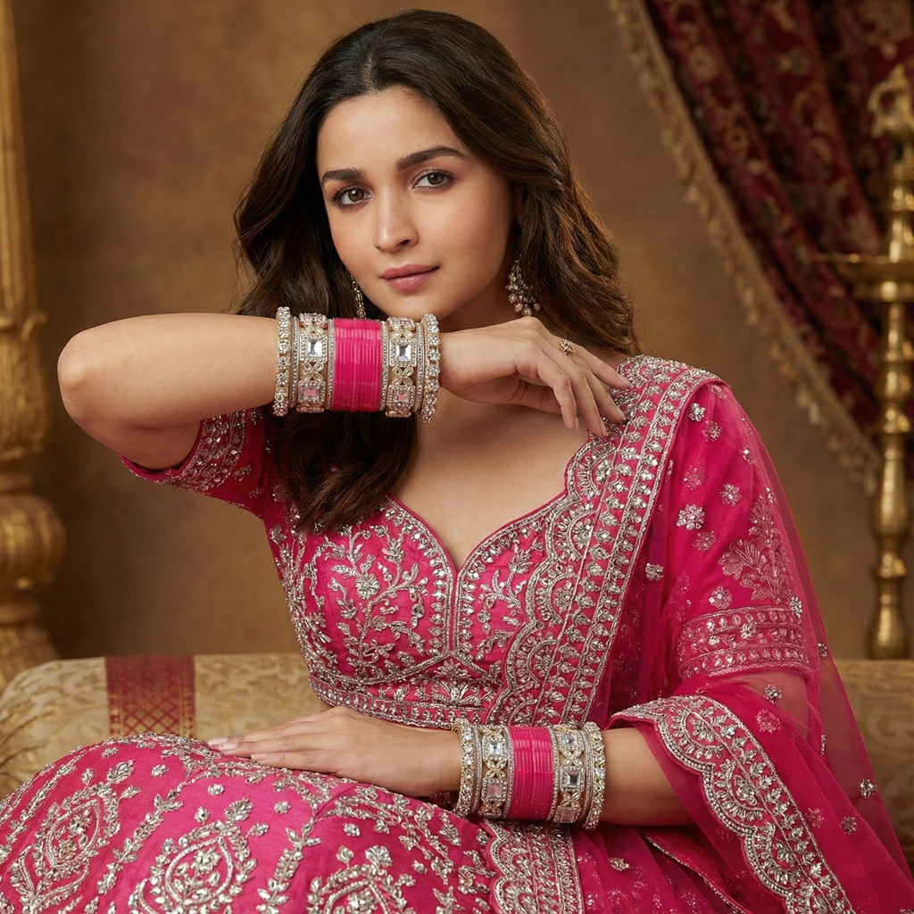 AYSIMA Roopika – Rani Pink Bridal Chura & Floral Kada Set - 36 pieces