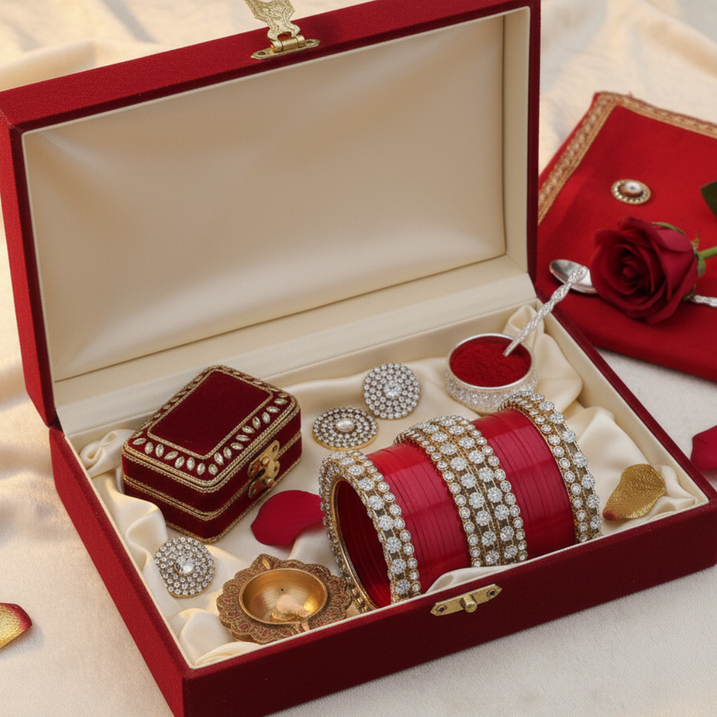 AYSIMA Lalita Royale – Red 56-Piece Bridal Bangle Set with Statement Kada