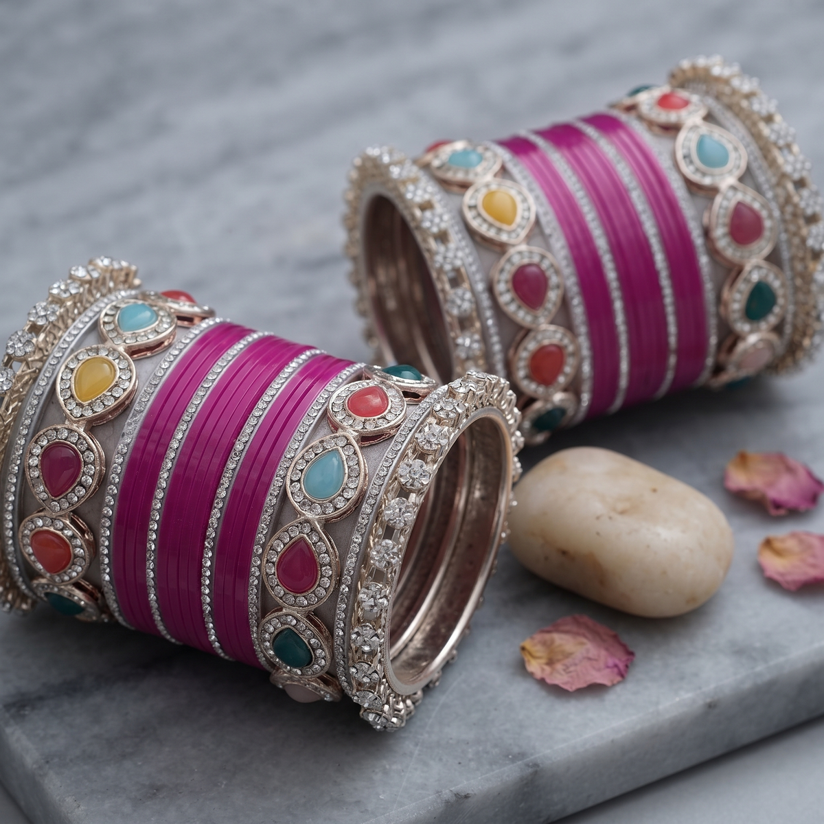 Rani Pink Bridal Bangles & Pachari Kadas | AYSIMA Siya - 40 pieces