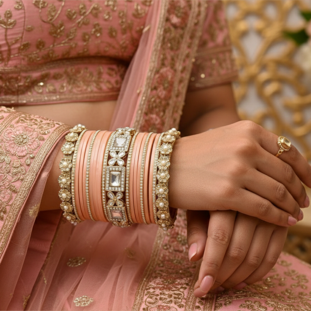 AYSIMA | Peach Bangle Set for Women with Kada | 42 Pieces