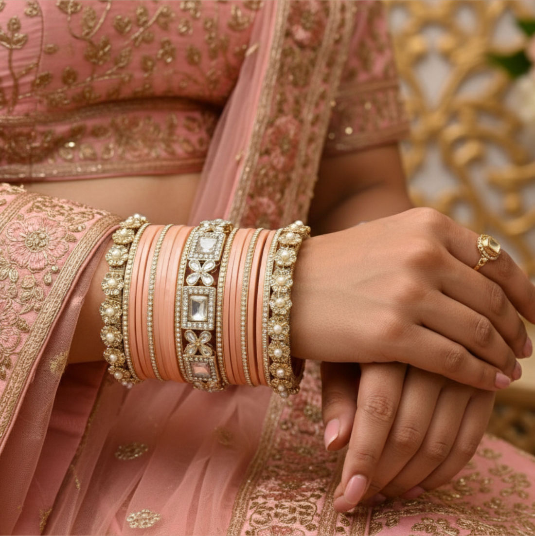 AYSIMA | Peach Bangle Set for Women with Kada | 42 Pieces