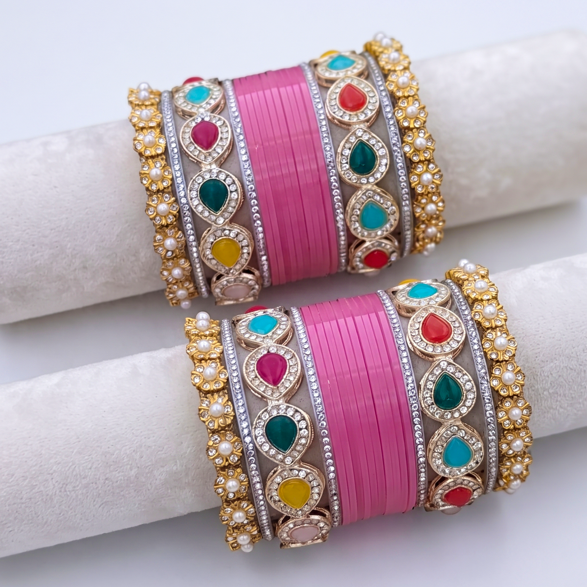 AYSIMA Pink Bridal Bangles & Multicolour Kadas - 36 pieces