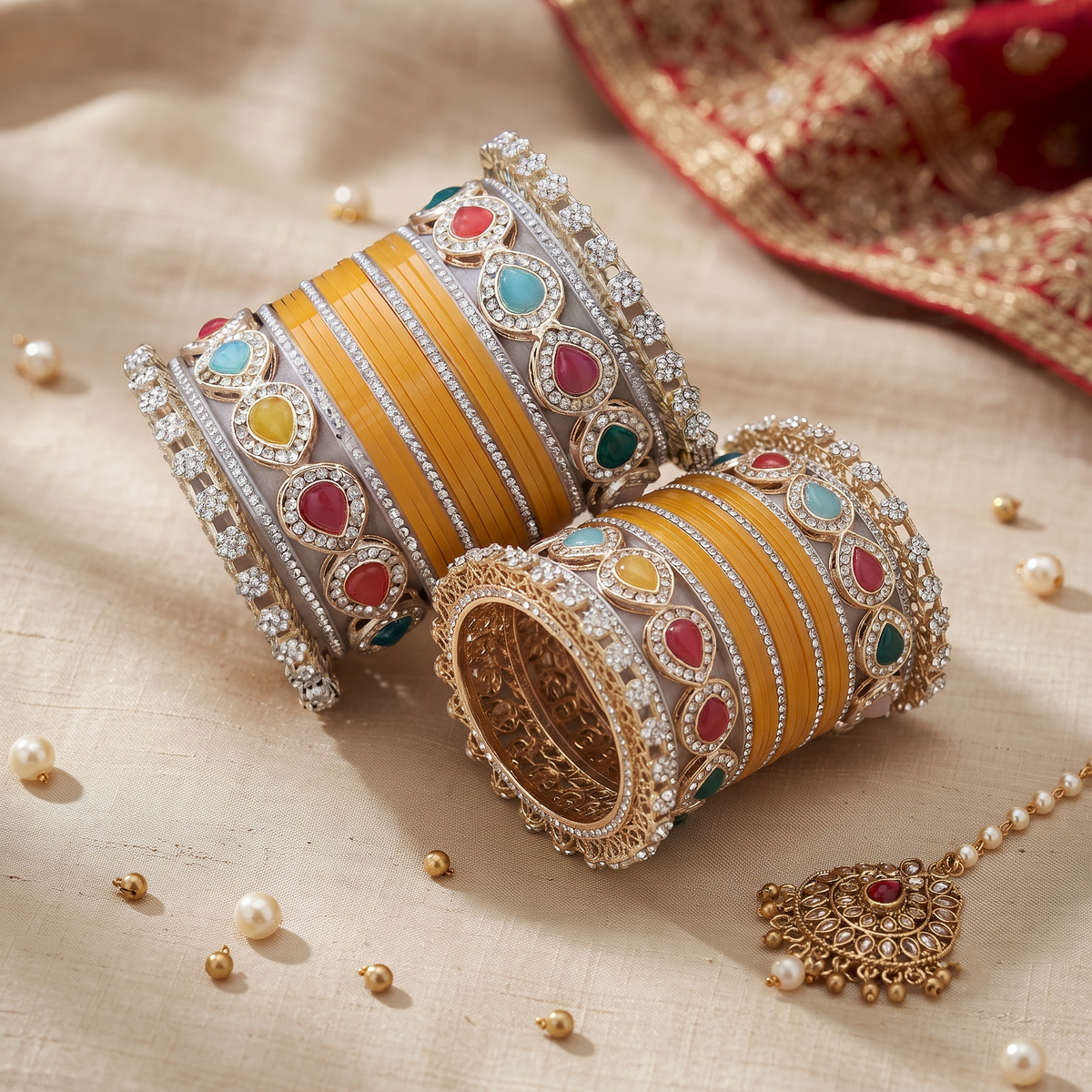 Yellow Haldi Bangles & Pachari Kadas | AYSIMA Kusum - 40 pieces