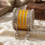 AYSIMA Avni – Yellow Haldi Bangles with Mirror-Look Kadas & Jhumka Charms - 40 pieces