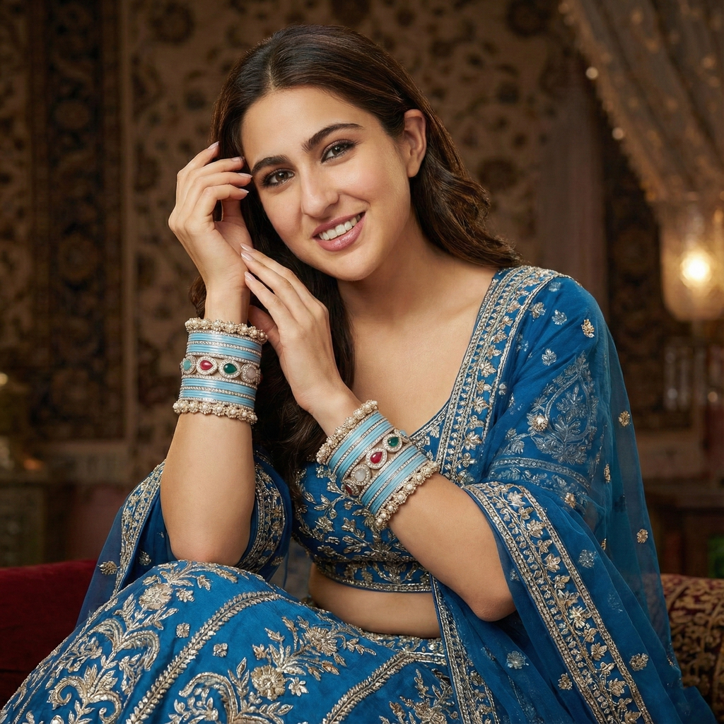AYSIMA Neelambari – Turquoise Blue Bridal Bangle Set with Statement Kada - 42 pieces