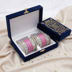 AYSIMA Ruhani – Rose Pink Bridal Bangle Set with Floral Kadas - 40 pieces