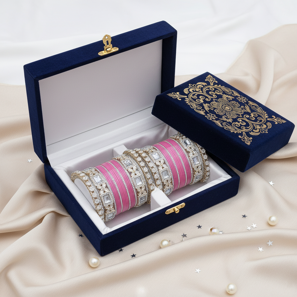 AYSIMA Ruhani – Rose Pink Bridal Bangle Set with Floral Kadas - 40 pieces