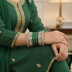 AYSIMA Harini – Green Bridal Chura & Floral Kada Set - 40 pieces