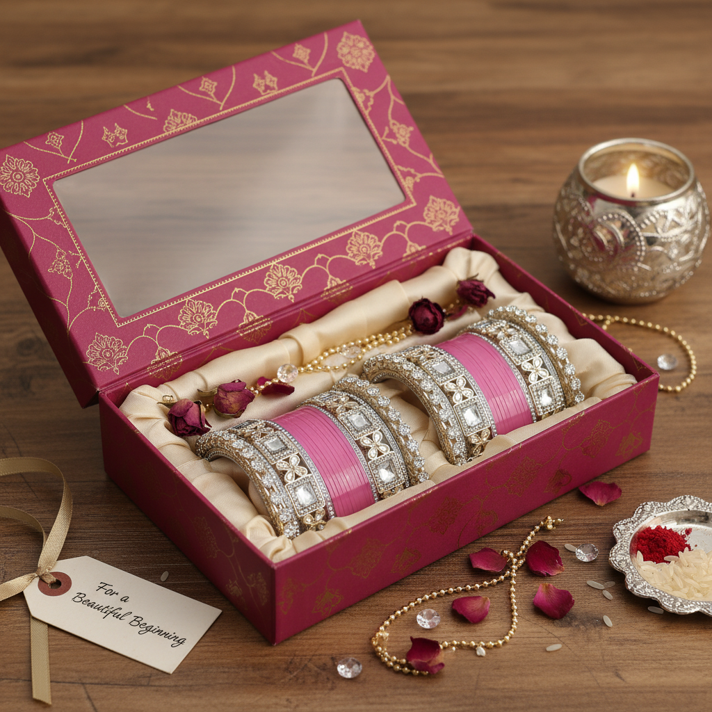 AYSIMA Aabha – Rose Pink Bridal Chura & Floral Kada Set - 36 pieces