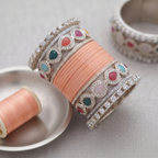 Peach Bridal Bangles & Multicolour Kadas | AYSIMA Mridula - 36 pieces