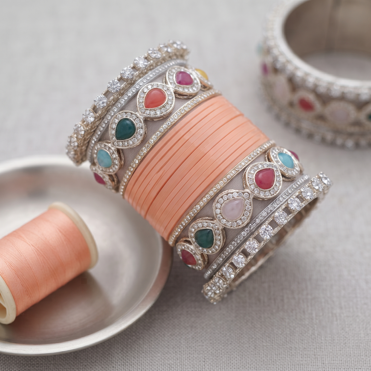Peach Bridal Bangles & Multicolour Kadas | AYSIMA Mridula - 36 pieces