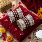 AYSIMA Rajshree – Maroon Bridal Bangle Set with Floral Kadas - 40 pieces