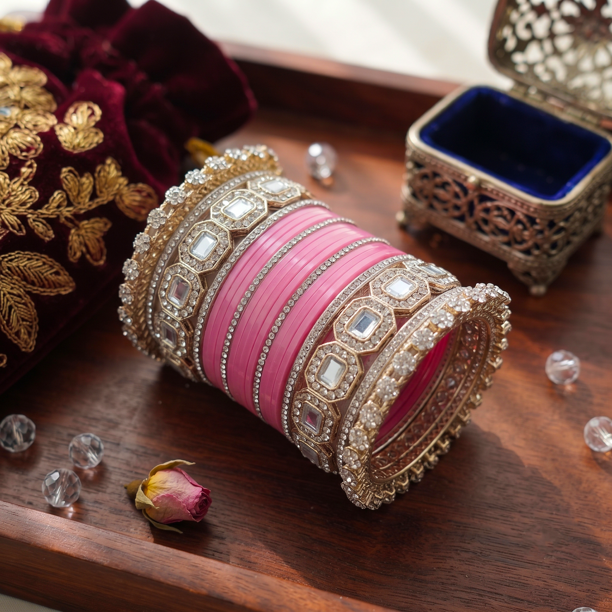 AYSIMA Pink Bridal Bangles & Pachari Kadas – Tarini - 40 pieces
