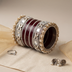 AYSIMA Manasvi – Maroon Bridal Bangles with Floral Kadas & Pearl-Look Accents - 40 pieces