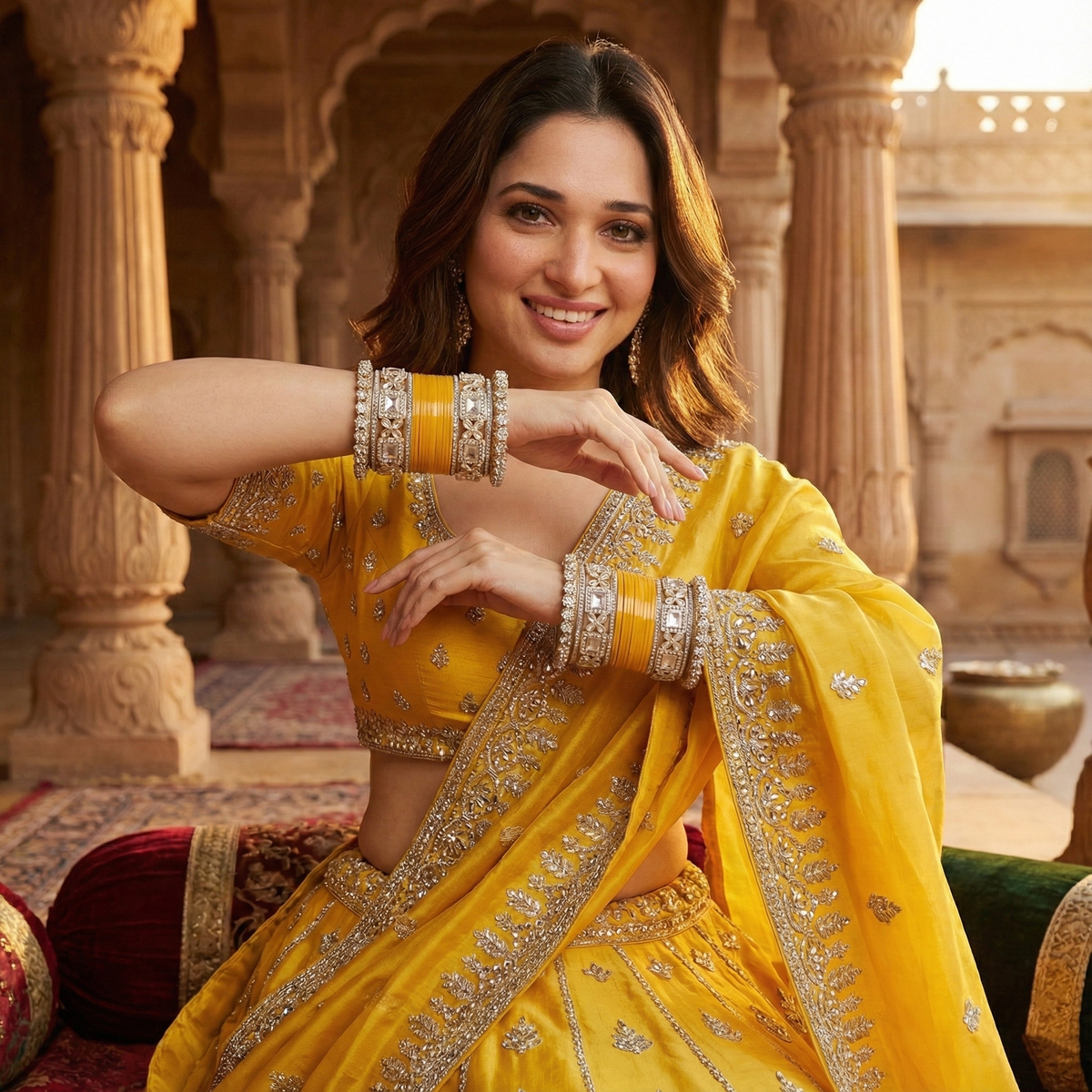 AYSIMA Basanti – Yellow Haldi Bangles &amp; Floral Kada Set - 36 pieces
