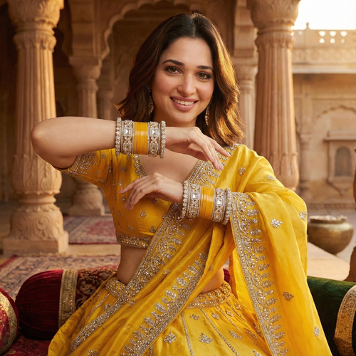 AYSIMA Basanti – Yellow Haldi Bangles &amp; Floral Kada Set - 36 pieces