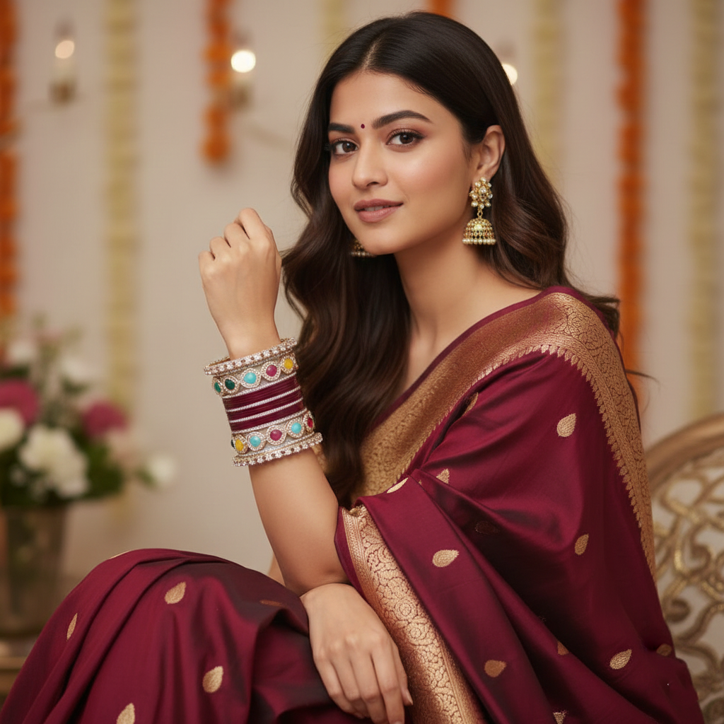 Maroon Bridal Bangles & Pachari Kadas | AYSIMA Ridhima - 40 pieces