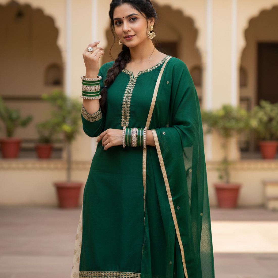 AYSIMA Emerald Grace – Green 42-Piece Bridal Bangle Set with Statement Kada