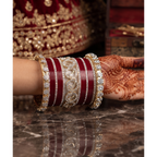 AYSIMA Samaira – Maroon Bridal Bangle Set with Gold-Tone Floral Kadas - 42 pieces
