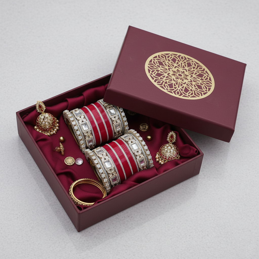 AYSIMA Aruna – Red Bridal Chura Bangle Set with Floral Kadas - 40 pieces