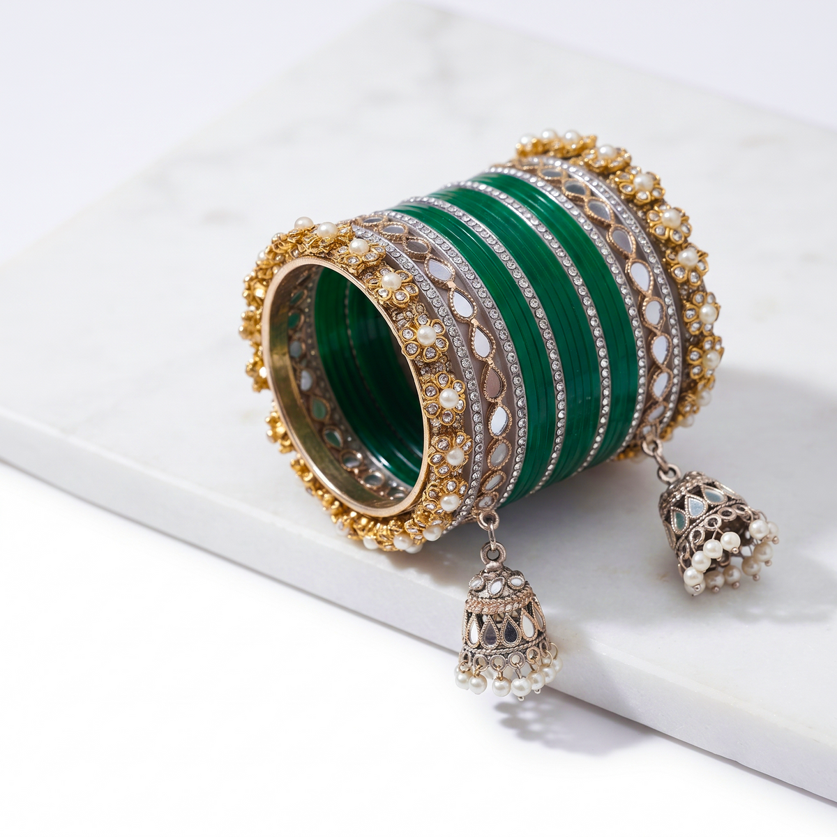 AYSIMA Green Bridal Chura & Kangan Bangle Set – 40 Pieces