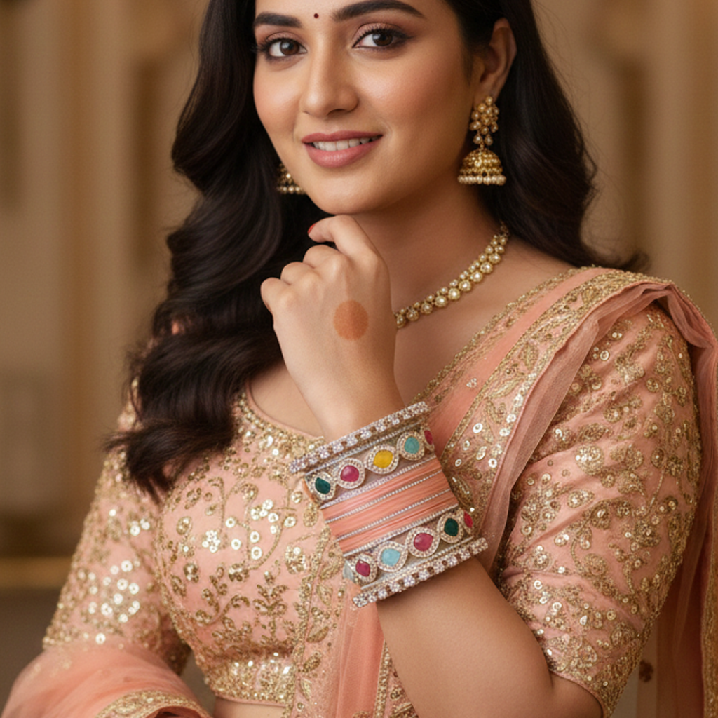 Peach Bridal Bangles & Pachari Kadas | AYSIMA Ira - 40 pieces