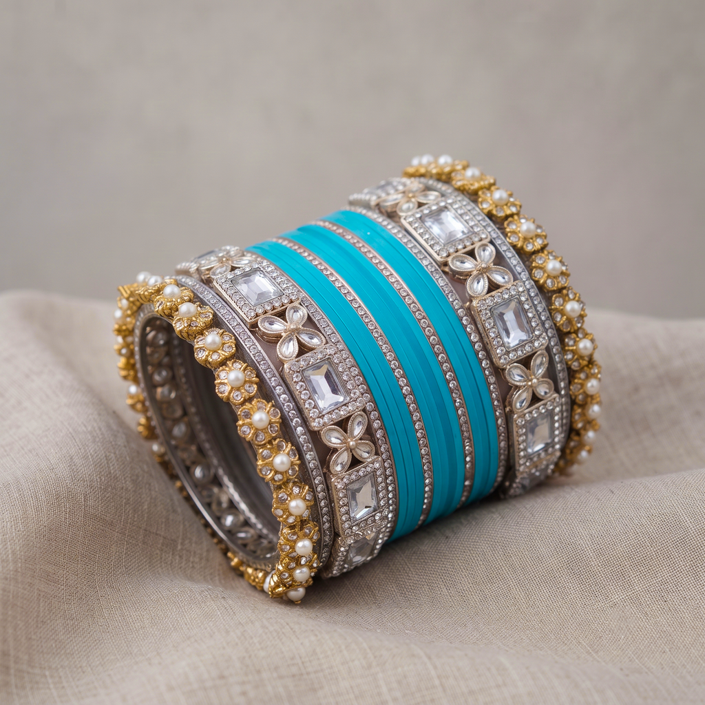 AYSIMA | Turquoise Blue Bangle Set for Women with Kada | 40 Pieces