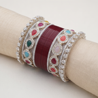 Maroon Bridal Bangles & Multicolour Kadas | AYSIMA Rasika - 36 pieces