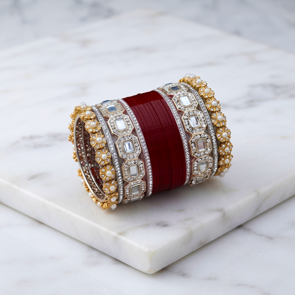 AYSIMA Devyani – Maroon Bridal Bangle Set with Pachari Kadas - 36 pieces