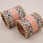 AYSIMA Peach Bridal Bangles & Multicolour Kadas - 36 pieces