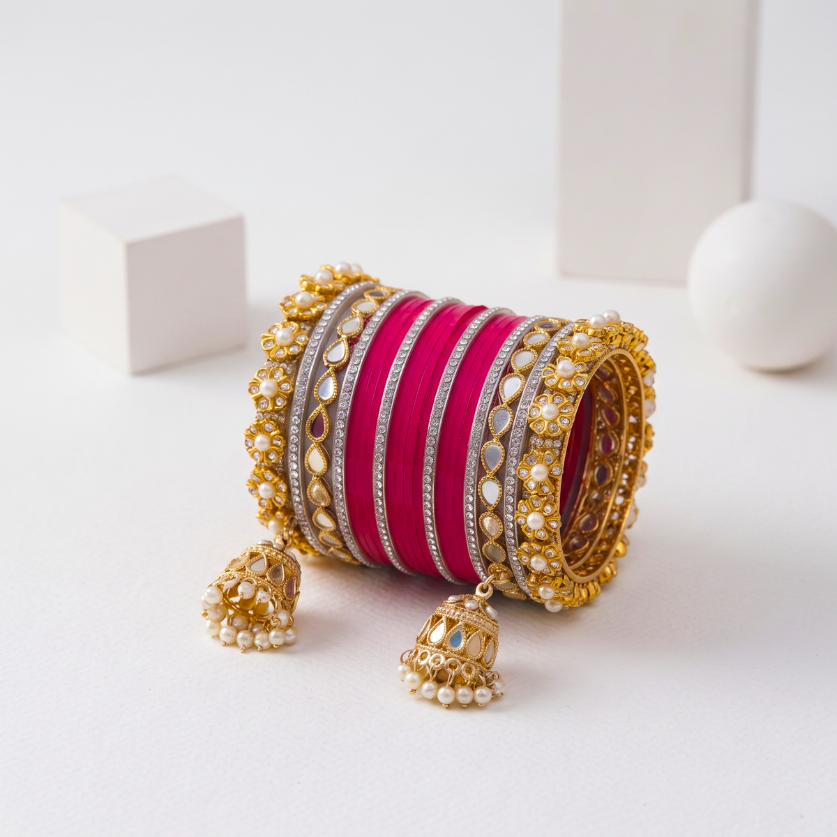 AYSIMA Rani Pink Bridal Chura & Kangan Bangle Set – 40 Pieces