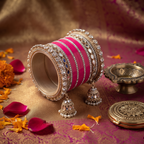 AYSIMA Kashvi – Rani Pink Bridal Bangle Set with Jhumka Charms & Mirror-Look Kadas - 40 pieces