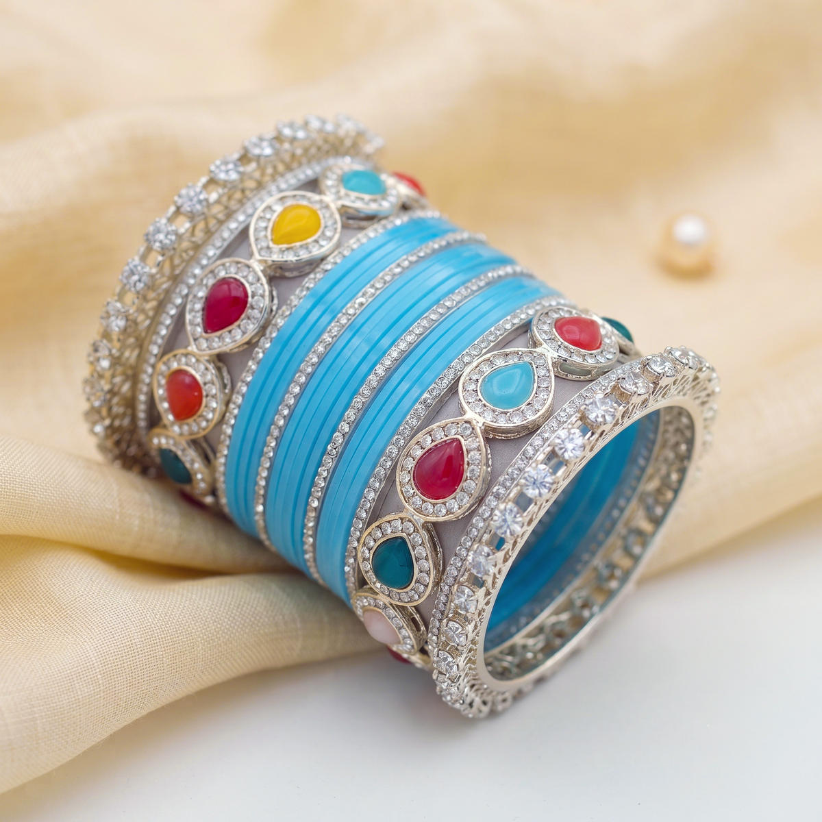 Sky Blue Bridal Bangles & Pachari Kadas | AYSIMA Amaya - 40 pieces
