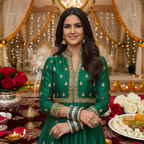 AYSIMA Haritika – Emerald Green Bridal Bangle Set with Statement Kada - 42 pieces