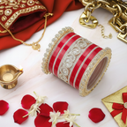 AYSIMA Radhika – Red Bridal Chura Bangles with Gold-Tone Floral Kadas - 42 pieces