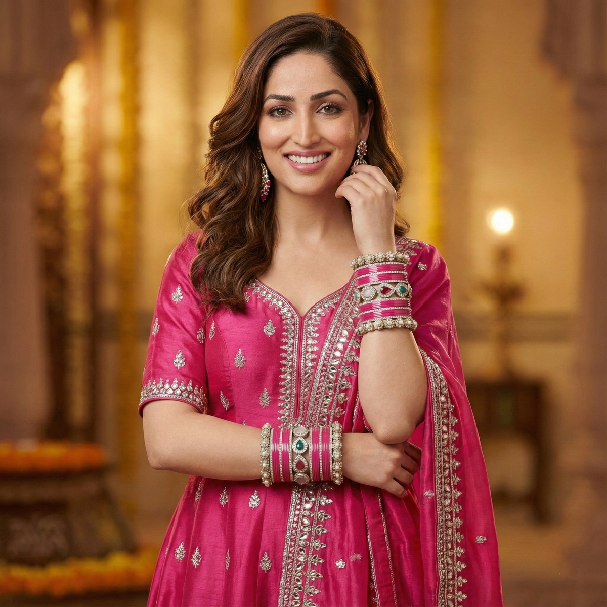 AYSIMA Rani Shringar – Rani Pink Bridal Bangle Set with Statement Kada - 42 pieces