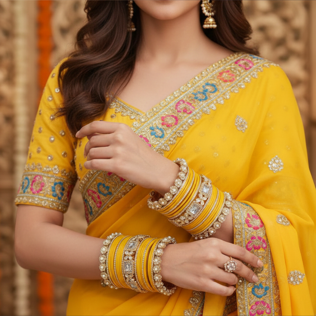 AYSIMA | Yellow Bangle Set for Women with Kada | 42 Pieces