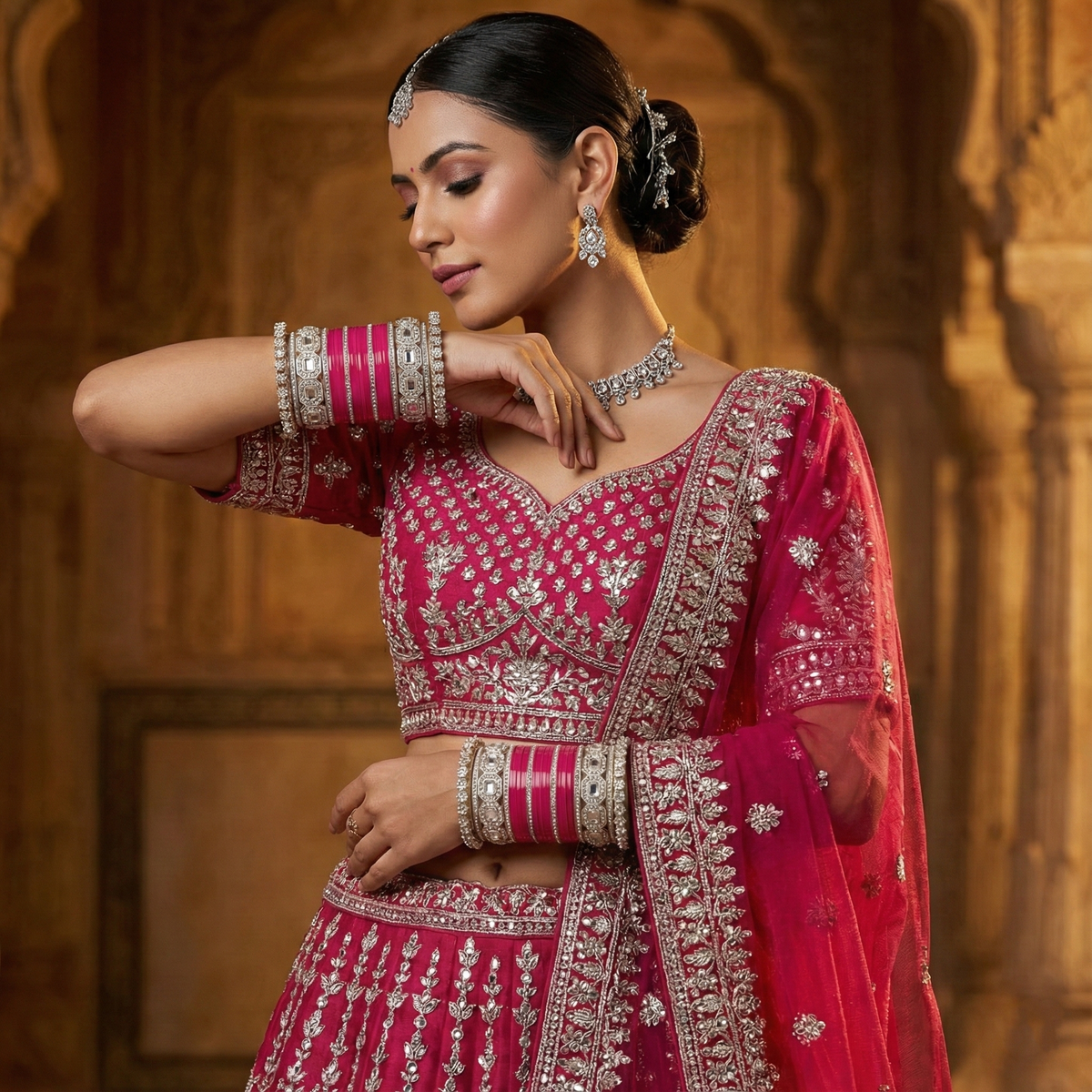 AYSIMA Rani Pink Bridal Bangles & Pachari Kadas | Ishani - 40 pieces