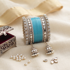 AYSIMA Sagarika – Aqua Blue Bridal Bangle Set with Jhumka Charms - 36 pieces