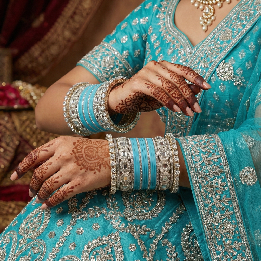 AYSIMA Turquoise Blue Bridal Bangles & Kadas | Neelima - 40 pieces