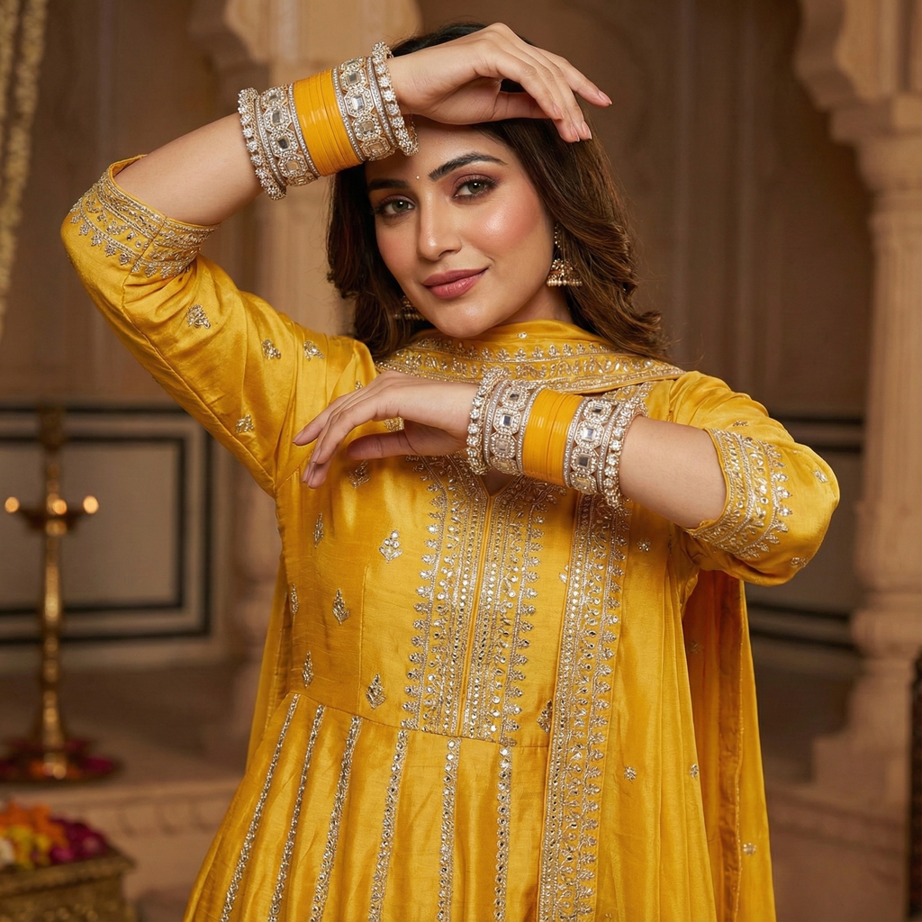 AYSIMA Yellow Haldi Bangles & Geometric Kadas – Amaltas - 36 pieces