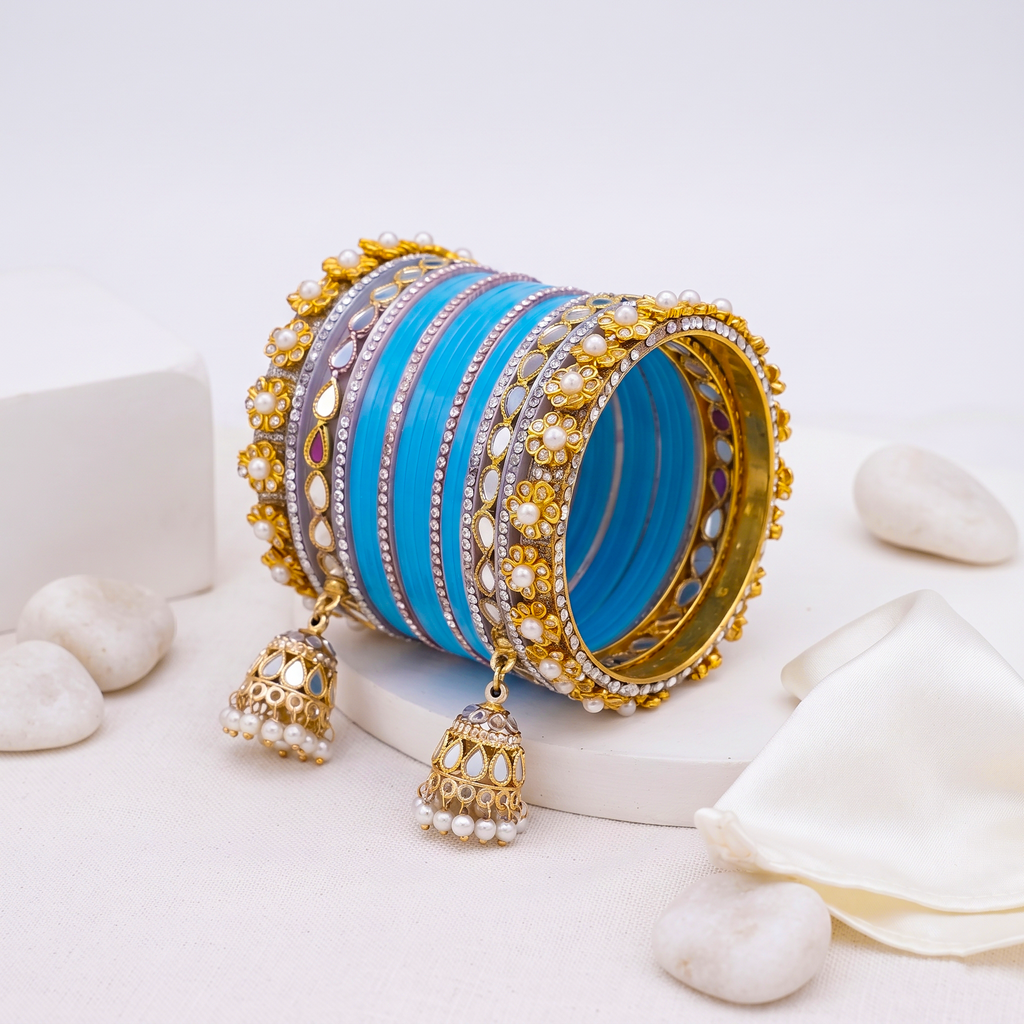 AYSIMA Turquoise Blue Bridal Chura & Kangan Bangle Set – 40 Pieces