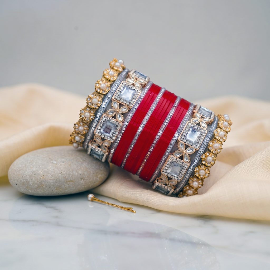 AYSIMA | Red Bridal Bangle Set for Women with Kada | 40 Pieces