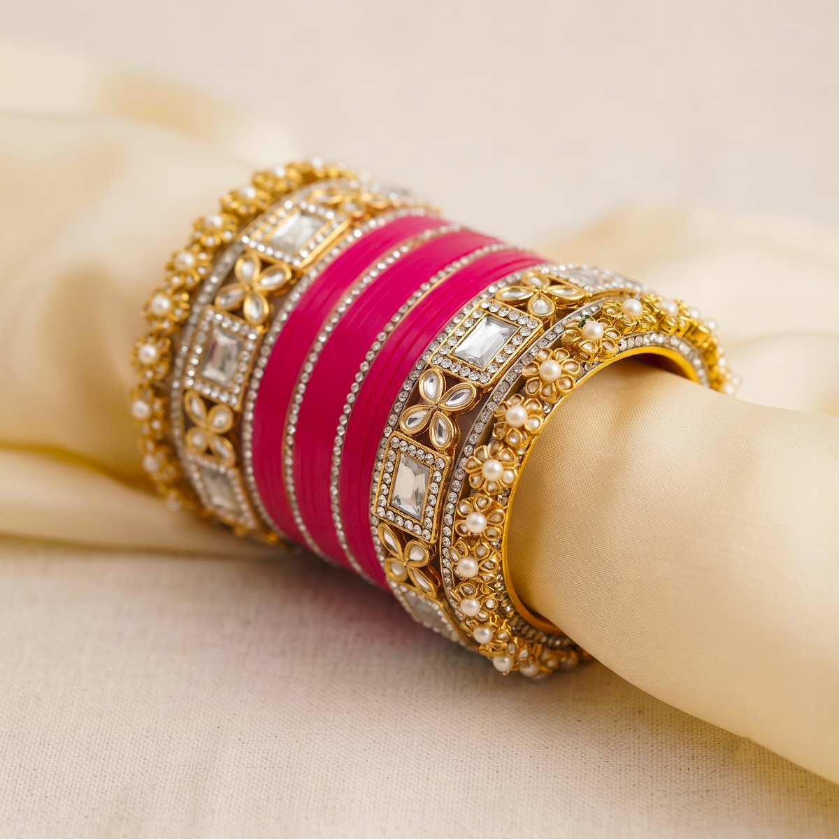 AYSIMA | 40-Piece Rani Pink Bangle Set with Kada for Women