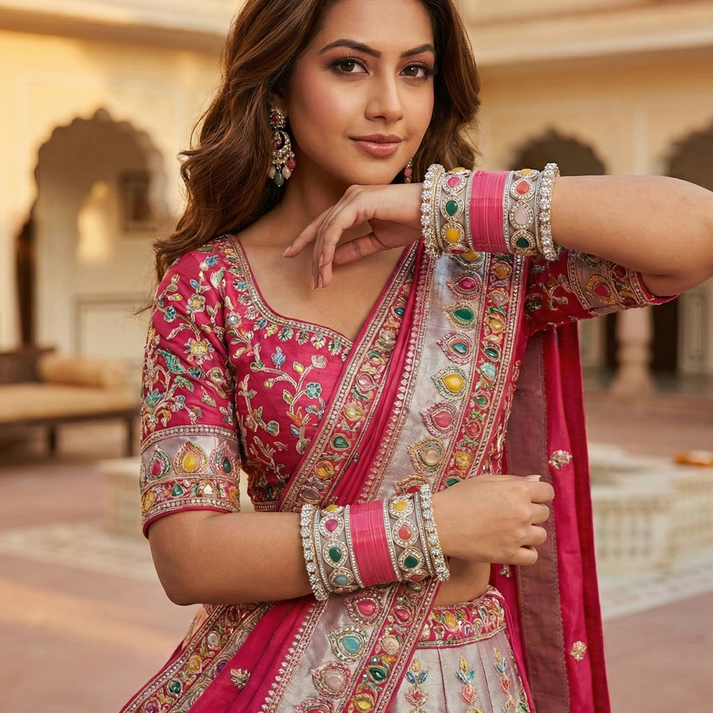 Rani Pink Bridal Bangles & Kadas | AYSIMA Lavanya - 36 pieces